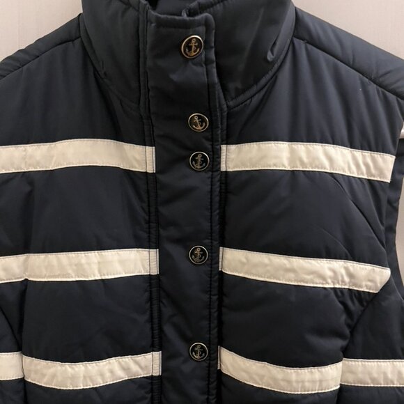 Nautica Women's Navy and White Striped Vest With Embellished anchor snaps Small - Picture 3 of 16